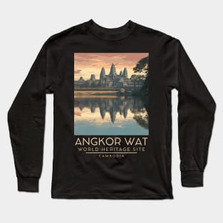 A Vintage Illustration of Angkor Wat - Cambodia Long Sleeve T-Shirt